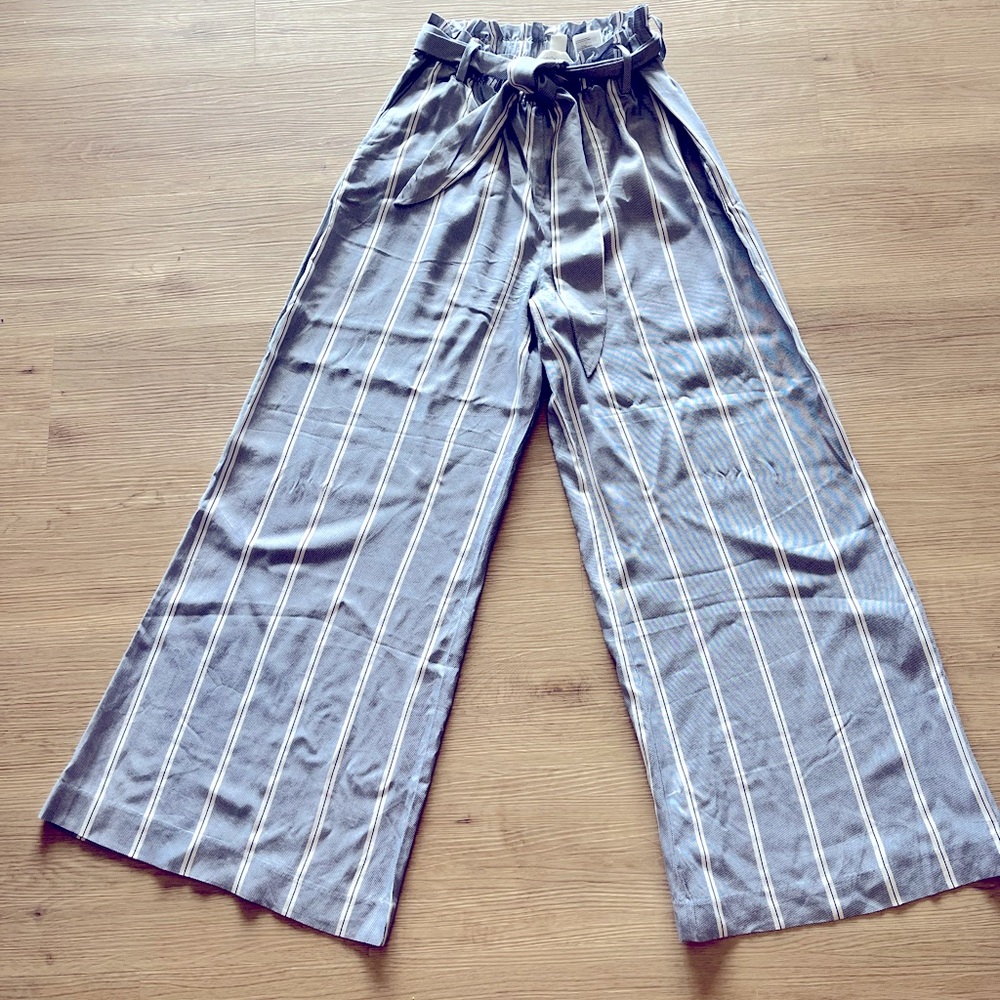 H&M Wide Leg Elastic Waste with Tie Blue Striped Pants